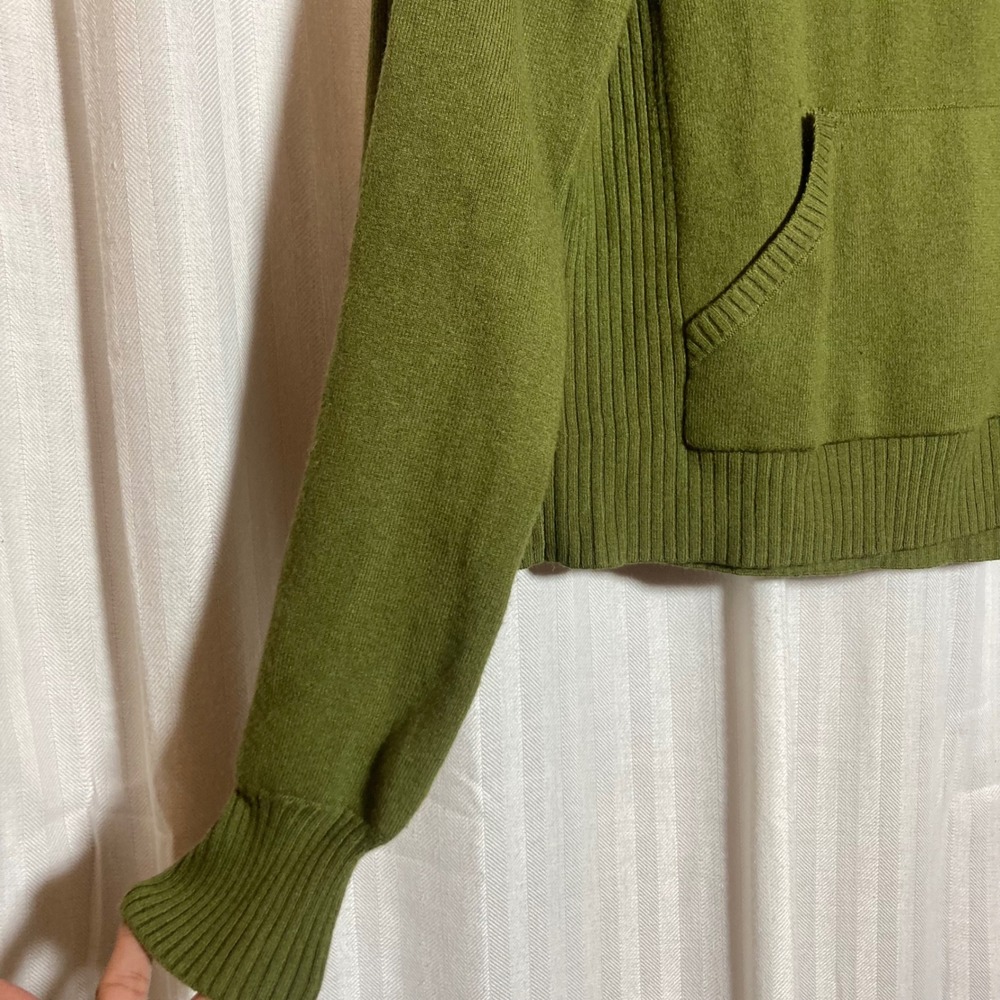 Daily Practice by Anthropologie Green Knit Hoodie Sweater S Ribbed Trim Pocket - Picture 3 of 6